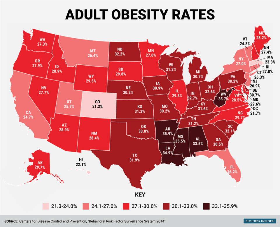 Image result for listing of states by obesity